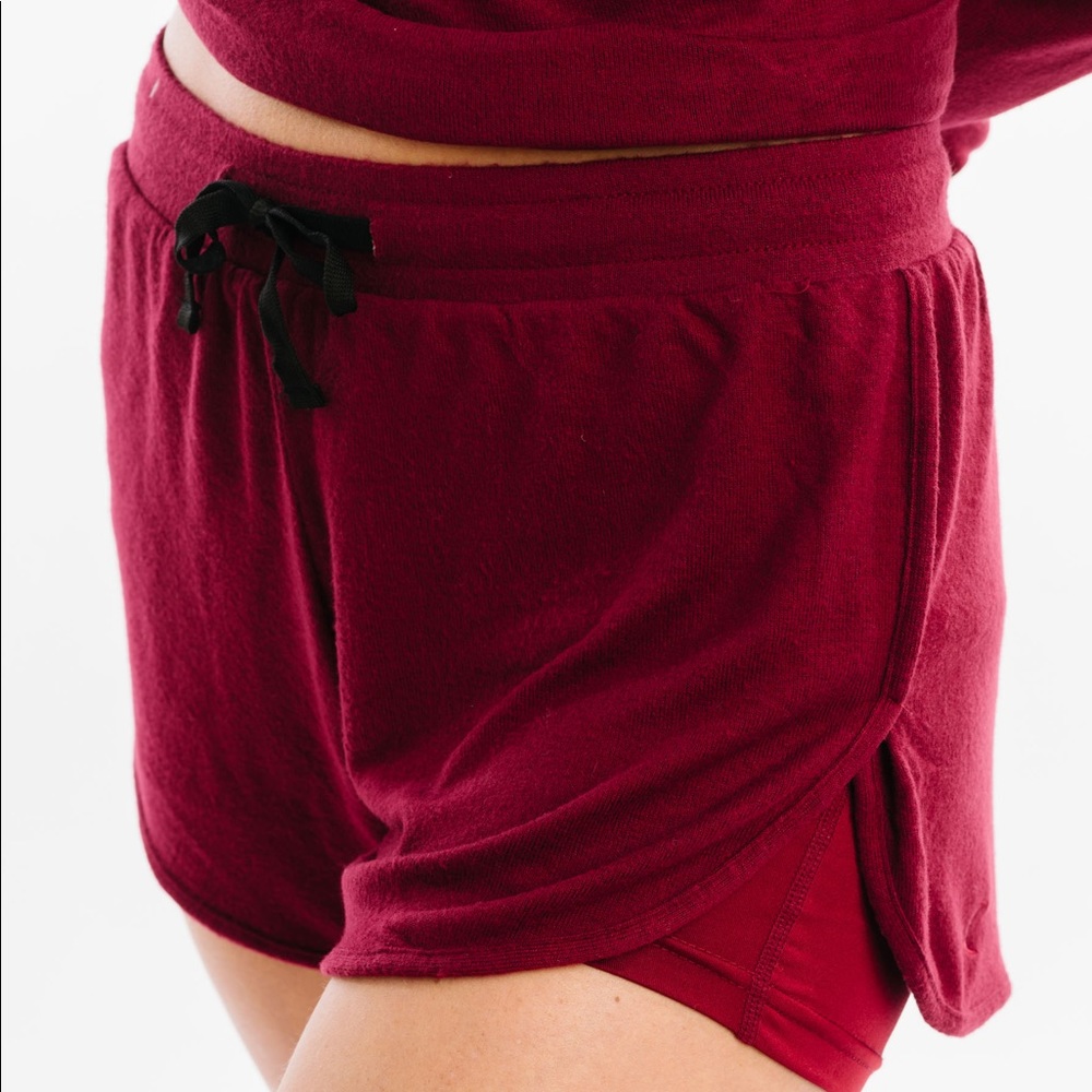 SOLD - Zyia Cranberry Lounge Boyfriend Sweat Shorts NWT